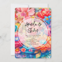 Blombukett i rosa orange och blå Boho-bröllop