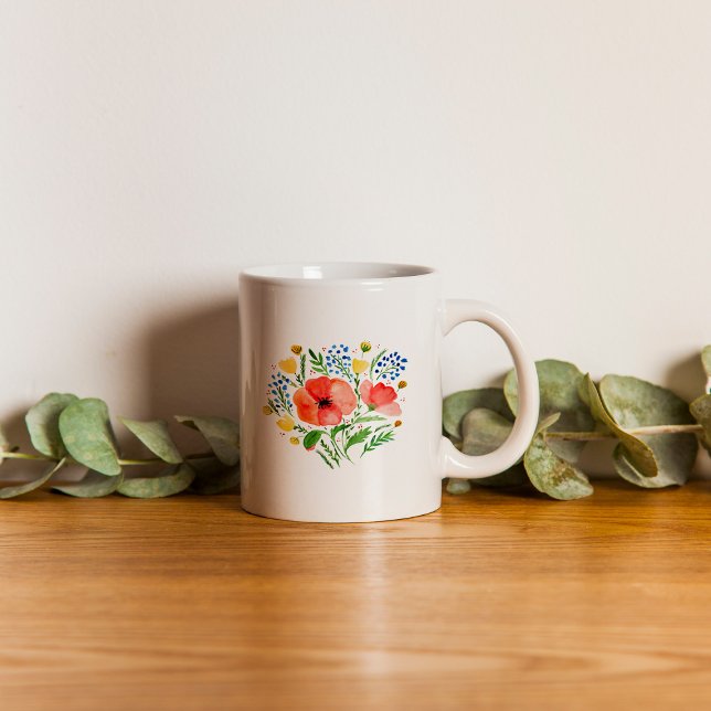 Blombukett med vallmo - röd kaffemugg (Skapare uppladdad)