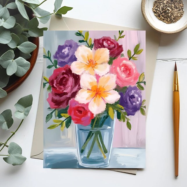Blombukett Vattenfärg Blomster Målning Vykort (Skapare uppladdad)