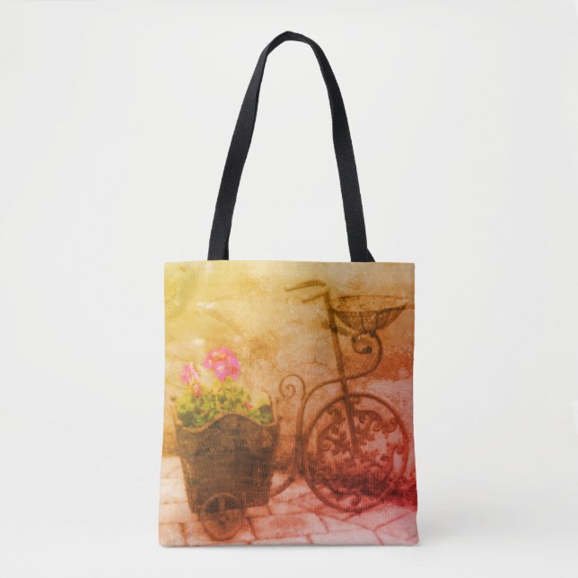Blomcykelkonst Vintage Distressed Tygkasse (Framsida)