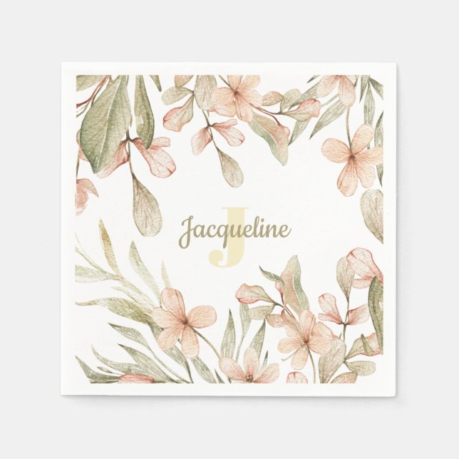 Blomdesign för monogrampastel baby rosa himlar bab pappersservett (Framsidan)