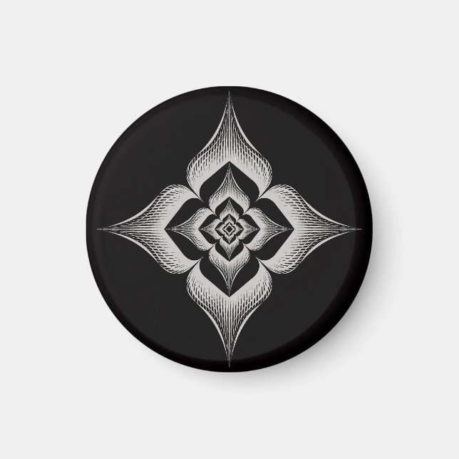 blomdesign på svart bakgrund rund magnet (Framsidan)