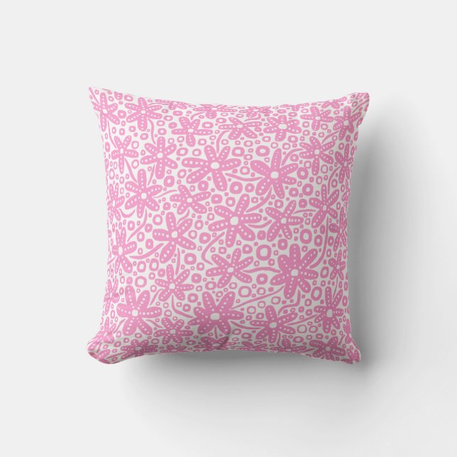 Blomdesign - Rosa på vitt Kudde (Framsida)
