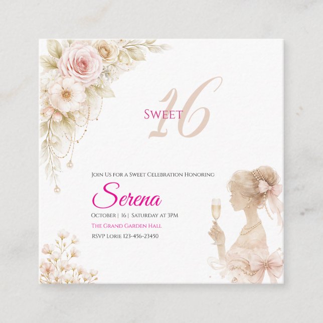 Blomdrömmig Mjuk Söt 16 Födelsedagsinbjudan Tilläggskort (Framsida)