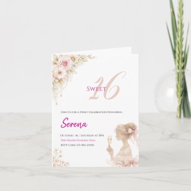 Blomdrömmig Mjuk Sweet 16 Födelsedagsgratulationsk Anteckningskort (Framsida)