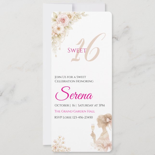Blomdrömmig Mjuk Sweet 16 Födelsedagsgratulationsk Inbjudningar (Framsida)