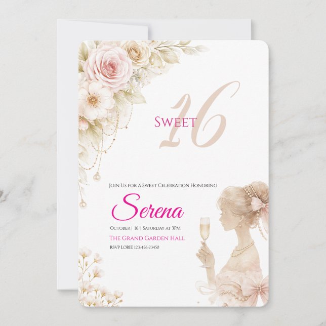 Blomdrömmig Mjuk Sweet 16 Födelsedagsinbjudan Inbjudningar (Framsida)