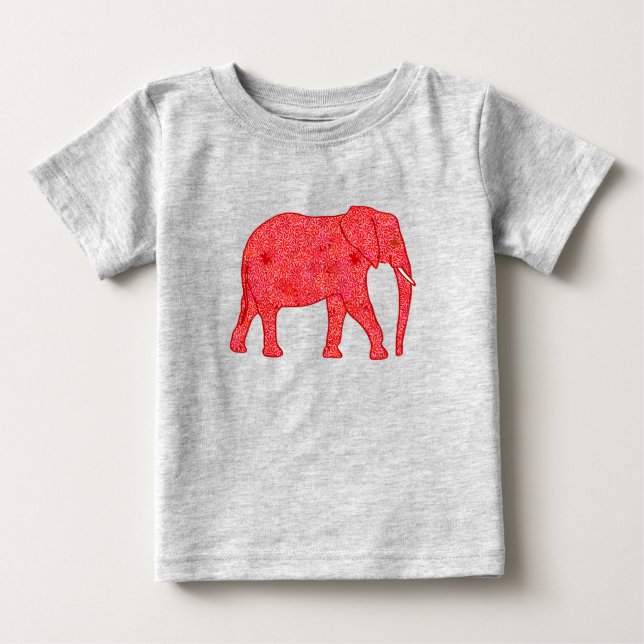 Blomelefant - djup röd och koral baby T-Shirt (Framsida)