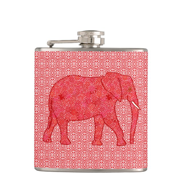 Blomelefant - djup röd och koral fickplunta (Framsidan)