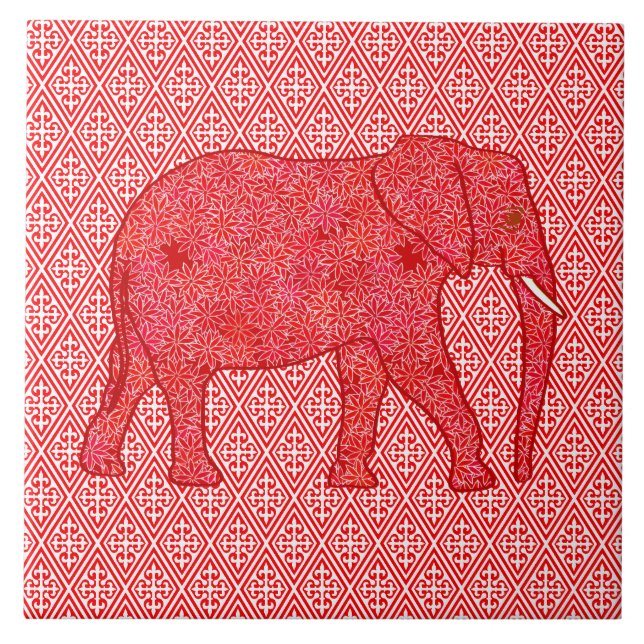 Blomelefant - djup röd och koral kakelplatta (Framsidan)