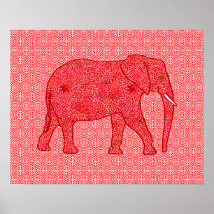 Blomelefant - djup röd och koral poster