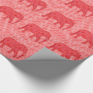 Blomelefant - djup röd och koral presentpapper