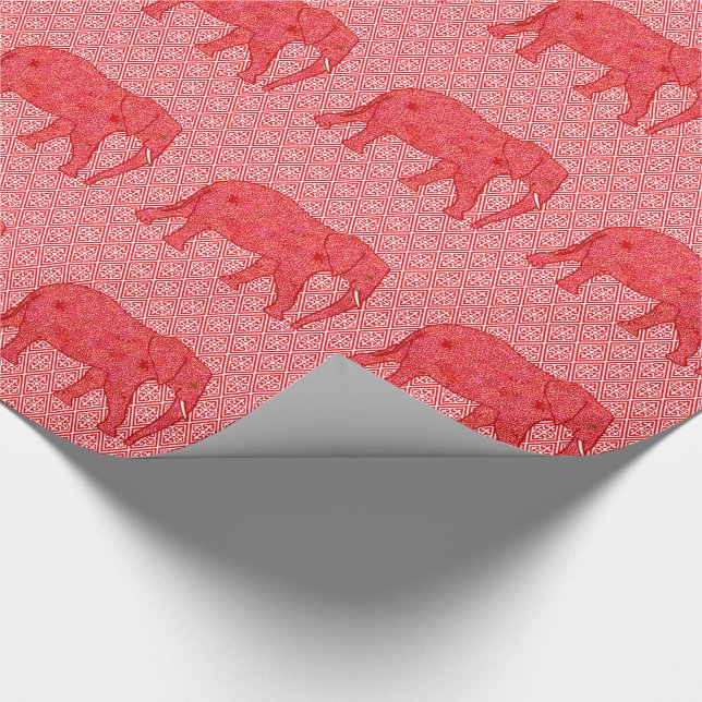 Blomelefant - djup röd och koral presentpapper (Hörn)