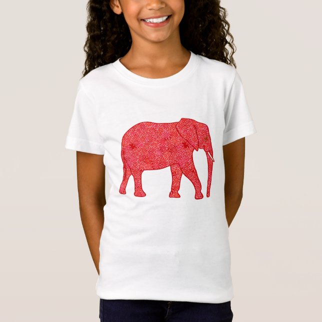 Blomelefant - djup röd och koral t shirt (Framsida)