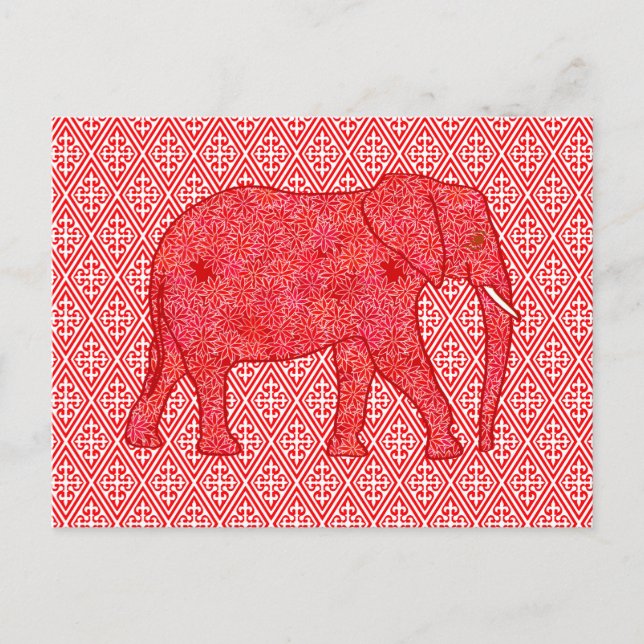 Blomelefant - djup röd och koral vykort (Framsida)