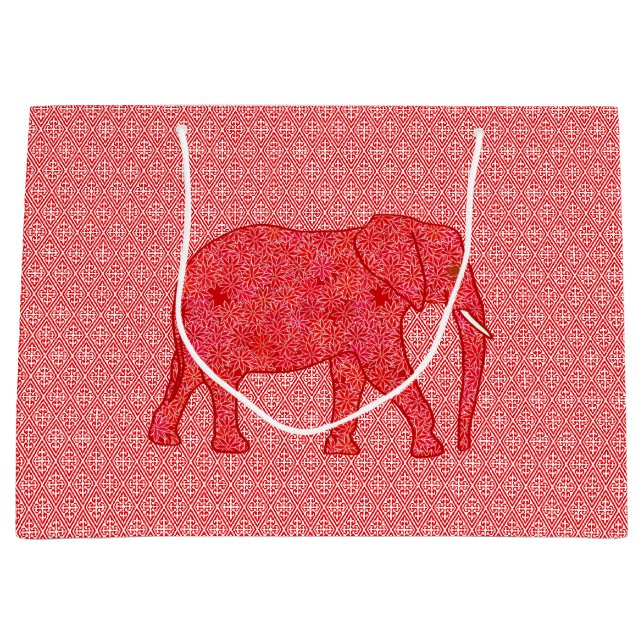 Blomelefant, djuprött och korall (Framsidan)