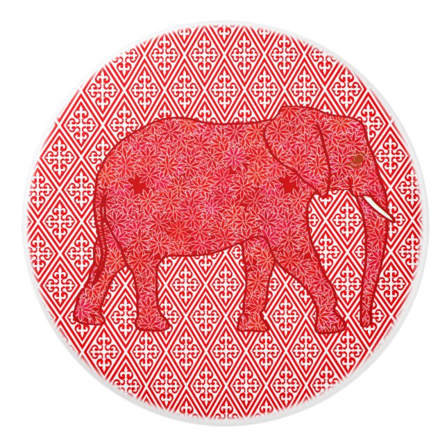 Blomelefant, djuprött och korall knopp (Framsidan)