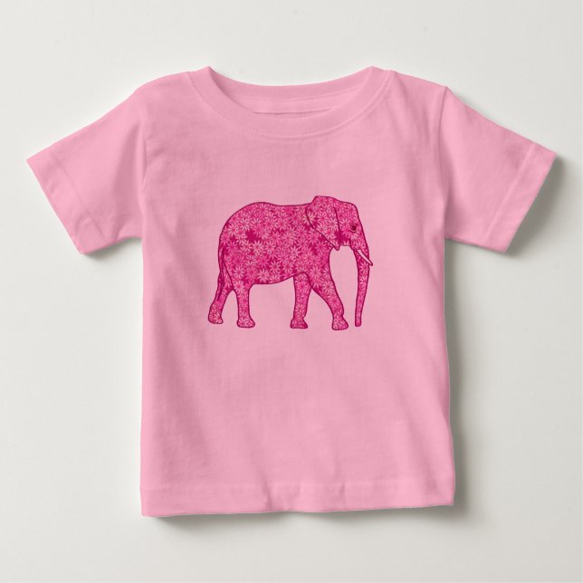 Blomelefant - fuchsia rosa baby T-Shirt (Framsida)