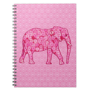 Blomelefant - fuchsisk rosa anteckningsbok med spiral