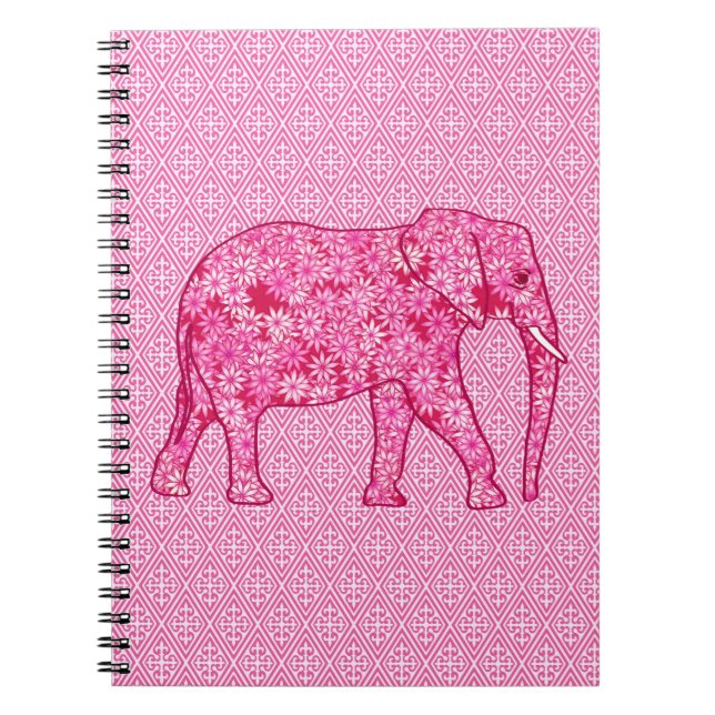 Blomelefant - fuchsisk rosa anteckningsbok med spiral (Framsidan)
