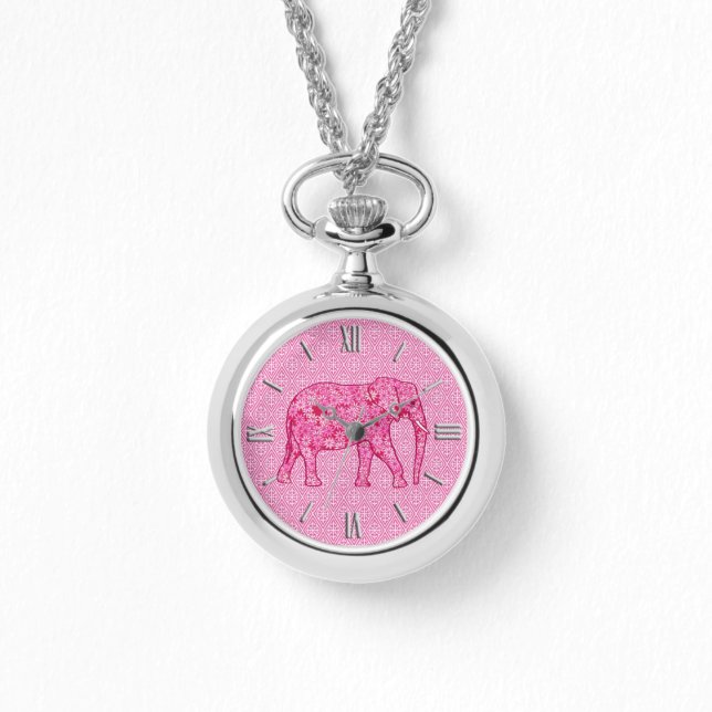 Blomelefant - fuchsisk rosa armbandsur (Framsida)