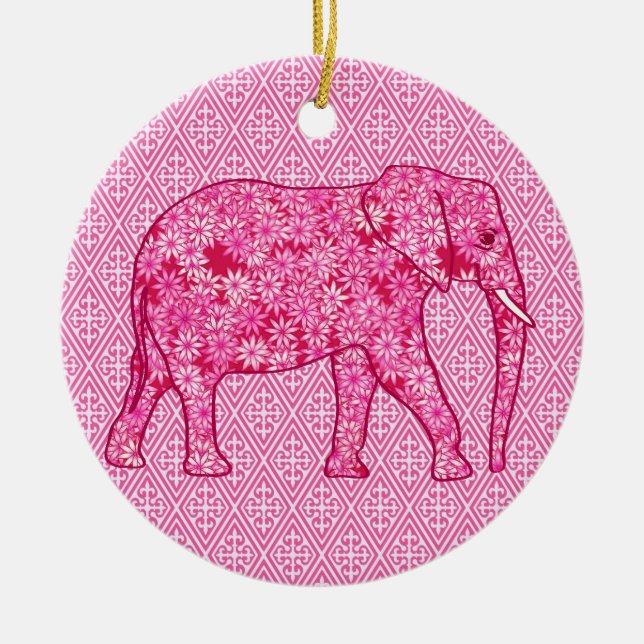 Blomelefant - fuchsisk rosa julgransprydnad keramik (Framsidan)