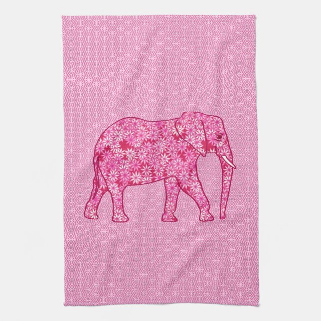 Blomelefant - fuchsisk rosa kökshandduk (Vertikal)