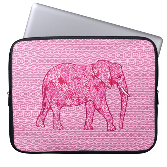 Blomelefant - fuchsisk rosa laptop fodral (Framsidan)
