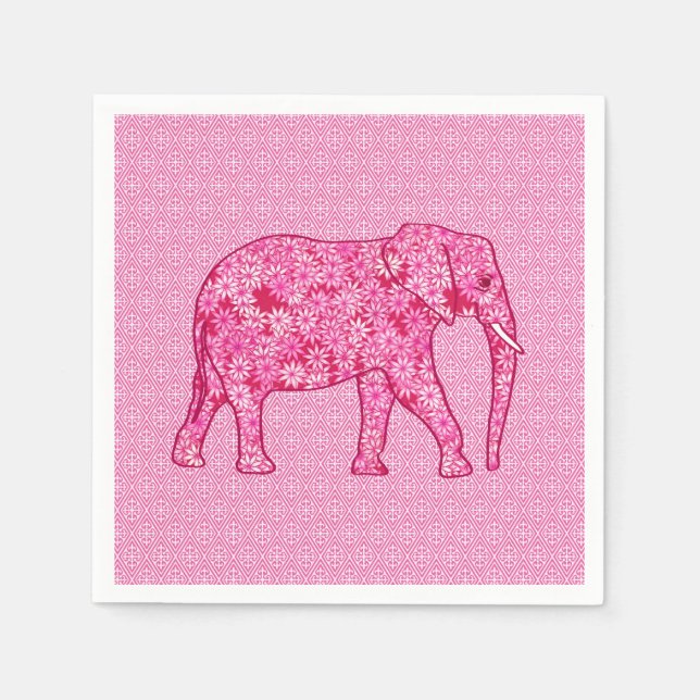 Blomelefant - fuchsisk rosa pappersservett (Framsidan)