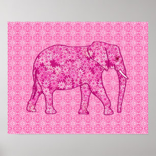 Blomelefant - fuchsisk rosa poster