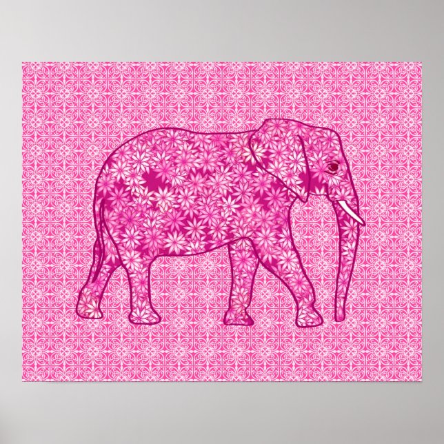 Blomelefant - fuchsisk rosa poster (Framsidan)