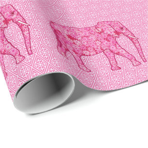 Blomelefant - fuchsisk rosa presentpapper