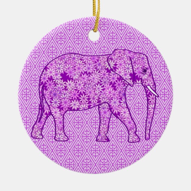 Blomelefant - lila av ametyst julgransprydnad keramik (Framsidan)