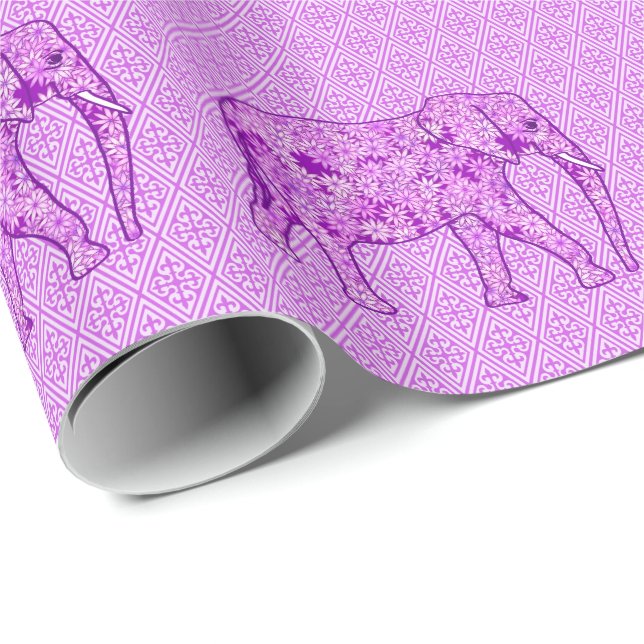 Blomelefant - lila av ametyst presentpapper (Rullad Hörn)
