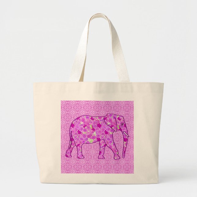 Blomelefant - orkidé och magenta jumbo tygkasse (Framsidan)