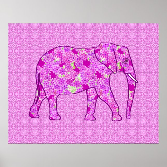 Blomelefant - orkidé och magenta poster (Framsidan)