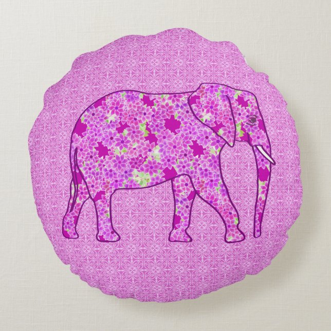 Blomelefant - orkidé och magenta rund kudde (Baksidan)