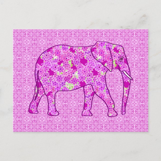 Blomelefant - orkidé och magenta vykort (Framsida)