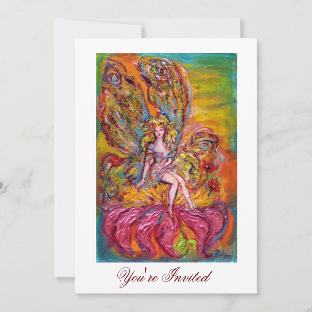 BLOMFAÉ PÅ ROSA IRIS Fantasy Gul Vit Inbjudningar (Framsida)