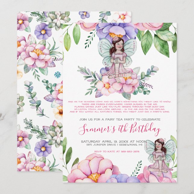 Blomfair Tea Party Inbjudningar (Fram/baksida)