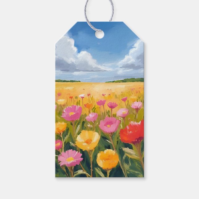 Blomfältslandskapsmålning Akvarell Presentetikett (Framsidan)