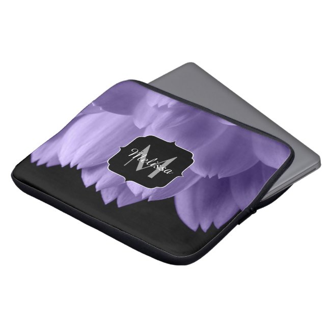 Blomfärgad bläckfisk av ultraviolett lila, svart M Laptop Sleeve (Framsida topp)