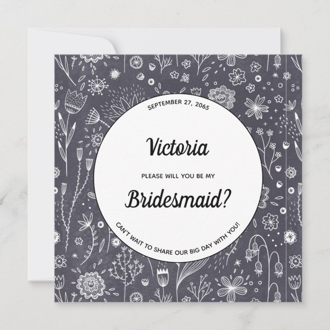 Blomfärgad kalkboard Teckning Modern blir min bris Inbjudningar (Framsida)