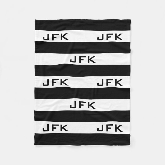 Blomfilt i svart och vitt, stripat monogram fleecefilt (Framsidan)