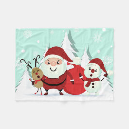 Blomfiltar från Santa, Reindeer och Snögubbe Fleecefilt