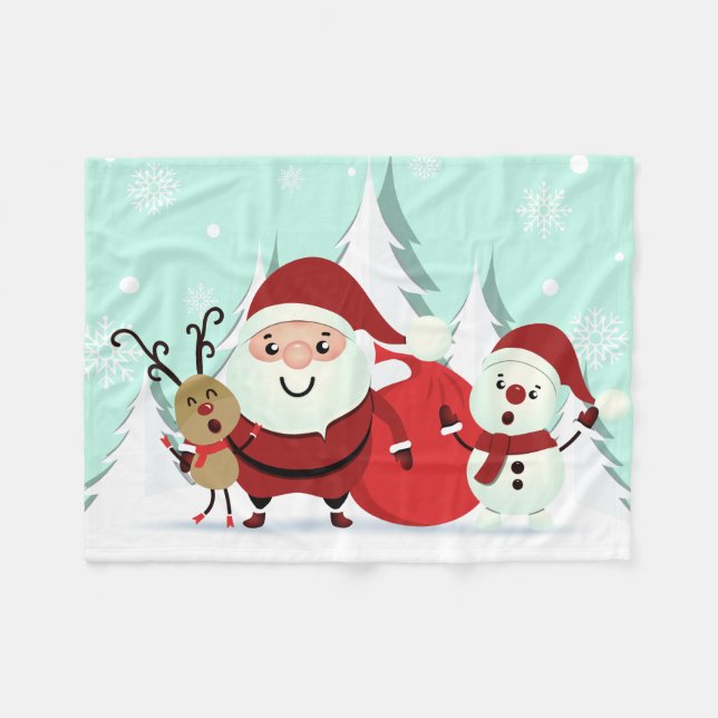 Blomfiltar från Santa, Reindeer och Snögubbe Fleecefilt (Framsidan (Horisontell))