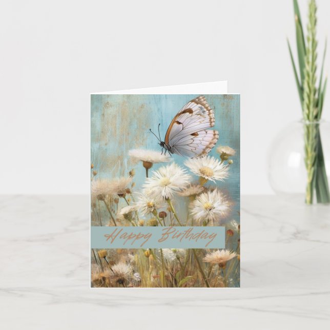 Blomfjäril i öppen Grattis på födelsedagen Kort (Framsida)