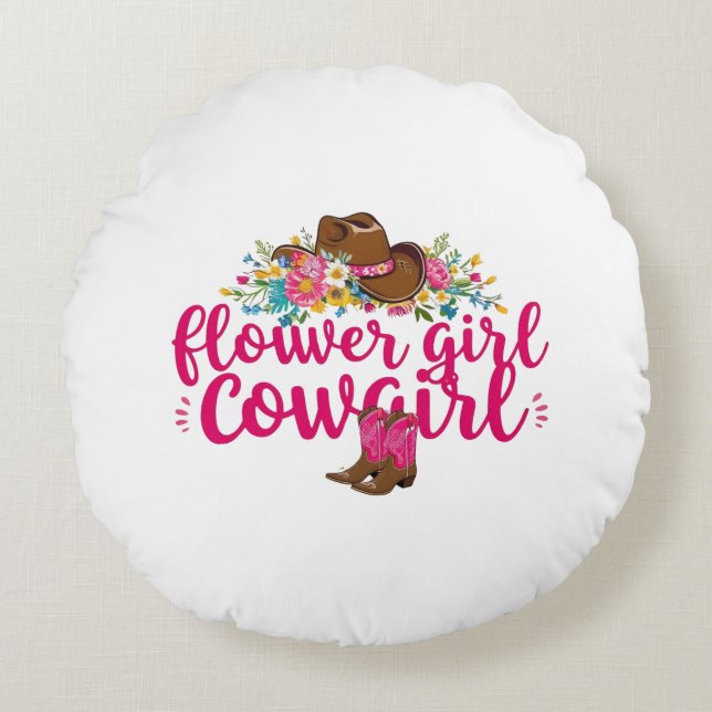 Blomflicka Cowgirl Pillow match med filt Rund Kudde (Framsidan)