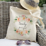 Blomflicka för  och persikoisk rosa blommigt tygkasse<br><div class="desc">Ta en titt på 400 populära stilar i bröllop tote bags från vår butiks "Bröllop Tote bags"-samling! Om du klickar på "Redigera design" kan du anpassa ytterligare. Du kan ändra typsnittet storlek, typsnitt färg med mera! bröllop tote bags, tote bags bröllop, blommigt tote bags, rustisk blommigt, rustik tote bags, namn,...</div>