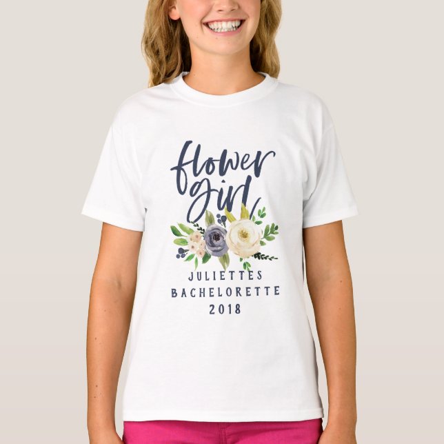 Blomflicka - marin blommigt - vattenfärg t-shirt (Framsida)